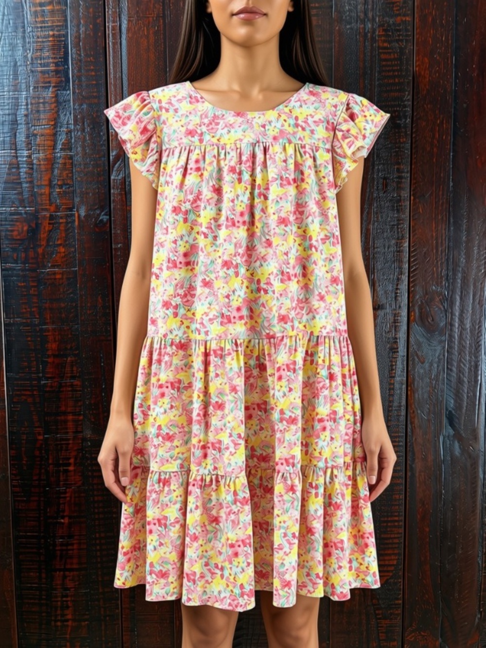Hayden LA Floral Flutter Sleeve Summer Dress Small